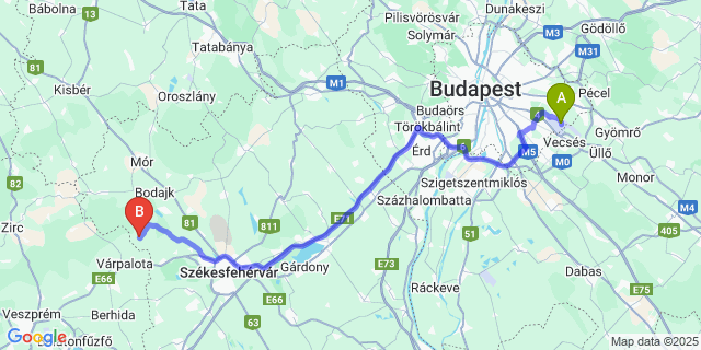 Map: Budapest Airport (BUD), Ferihegy, Liszt Ferenc to Bakonykúti