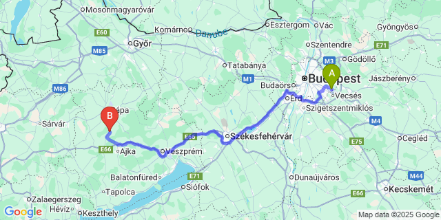 Map: Budapest Airport (BUD), Ferihegy, Liszt Ferenc to Bakonypölöske