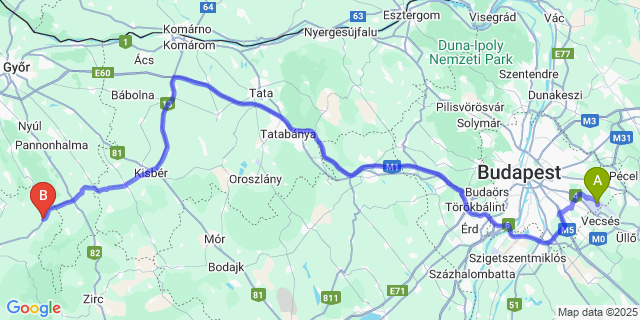 Map: Budapest Airport (BUD), Ferihegy, Liszt Ferenc to Bakonytamási
