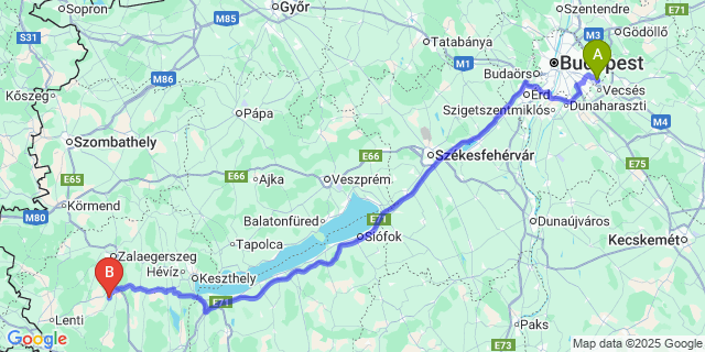 Map: Budapest Airport (BUD), Ferihegy, Liszt Ferenc to Baktüttös