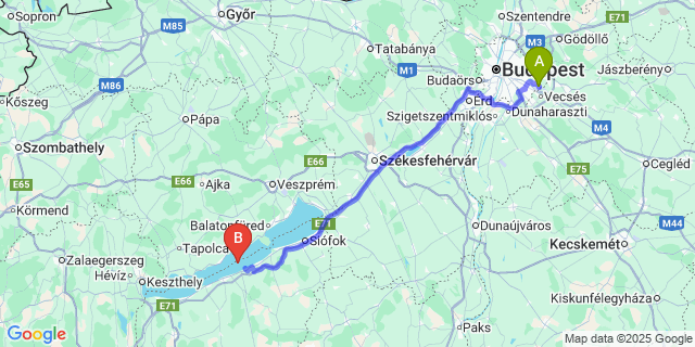 Map: Budapest Airport (BUD), Ferihegy, Liszt Ferenc to Balaton Sound Festival