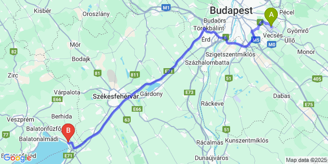 Map: Budapest Airport (BUD), Ferihegy, Liszt Ferenc to Balatonakarattya