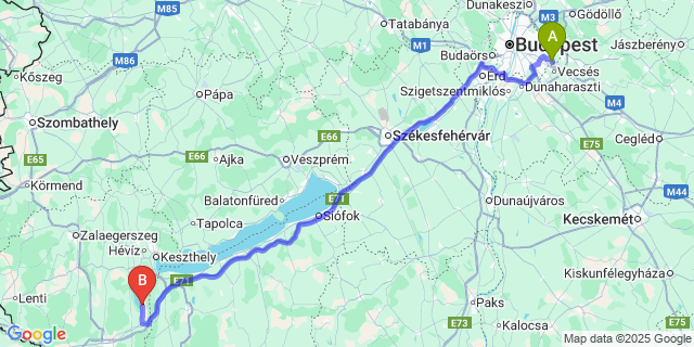 Map: Budapest Airport (BUD), Ferihegy, Liszt Ferenc to Balatonmagyaród