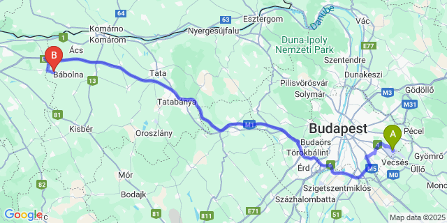 Map: Budapest Airport (BUD), Ferihegy, Liszt Ferenc to Bana