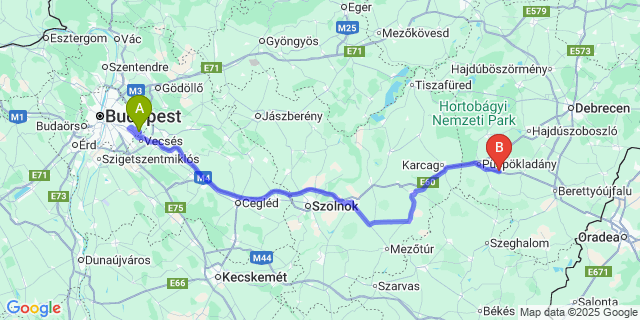 Map: Budapest Airport (BUD), Ferihegy, Liszt Ferenc to Báránd