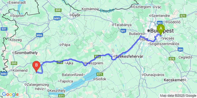 Map: Budapest Airport (BUD), Ferihegy, Liszt Ferenc to Batyk