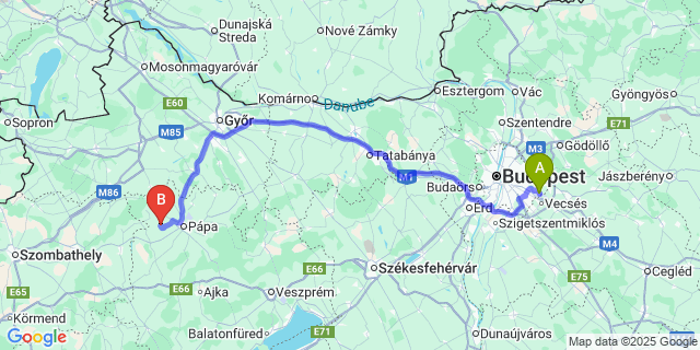 Map: Budapest Airport (BUD), Ferihegy, Liszt Ferenc to Békás