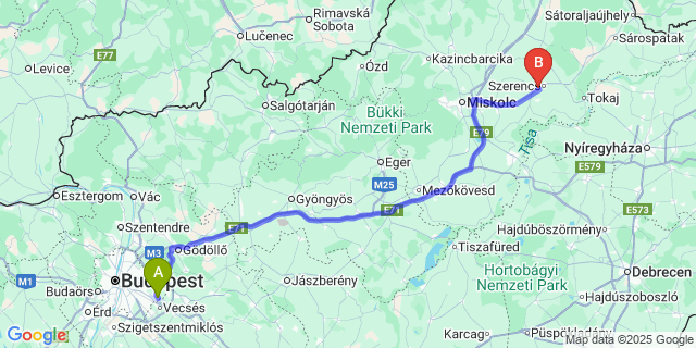 Map: Budapest Airport (BUD), Ferihegy, Liszt Ferenc to Bekecs