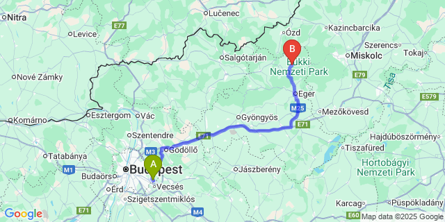 Map: Budapest Airport (BUD), Ferihegy, Liszt Ferenc to Bélapátfalva