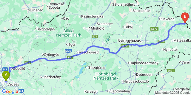 Map: Budapest Airport (BUD), Ferihegy, Liszt Ferenc to Beregsurány