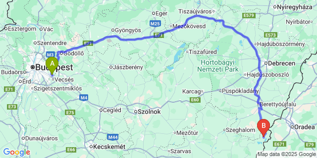 Map: Budapest Airport (BUD), Ferihegy, Liszt Ferenc to Biharugra