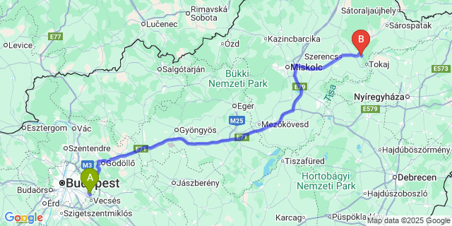 Map: Budapest Airport (BUD), Ferihegy, Liszt Ferenc to Bodrogkeresztúr