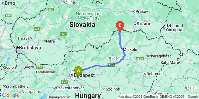 Map: Budapest Airport (BUD), Ferihegy, Liszt Ferenc to Bódvarákó