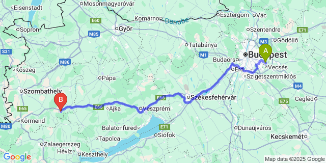 Map: Budapest Airport (BUD), Ferihegy, Liszt Ferenc to Bögöte