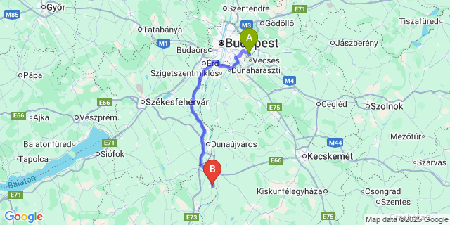 Map: Budapest Airport (BUD), Ferihegy, Liszt Ferenc to Bölcske