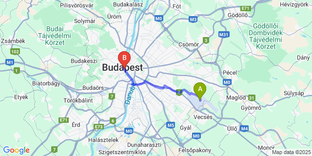 Map: Budapest Airport (BUD), Ferihegy, Liszt Ferenc to buda