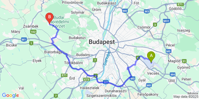 Map: Budapest Airport (BUD), Ferihegy, Liszt Ferenc to Budajenő