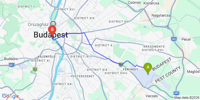 Map: Budapest Airport (BUD), Ferihegy, Liszt Ferenc to Budapest 1013