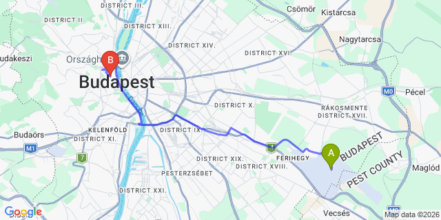 Map: Budapest Airport (BUD), Ferihegy, Liszt Ferenc to Budapest 1014
