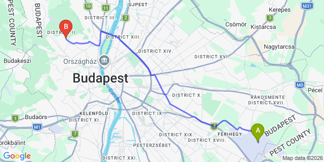 Map: Budapest Airport (BUD), Ferihegy, Liszt Ferenc to Budapest 1025