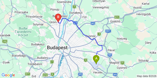 Map: Budapest Airport (BUD), Ferihegy, Liszt Ferenc to Budapest 1038