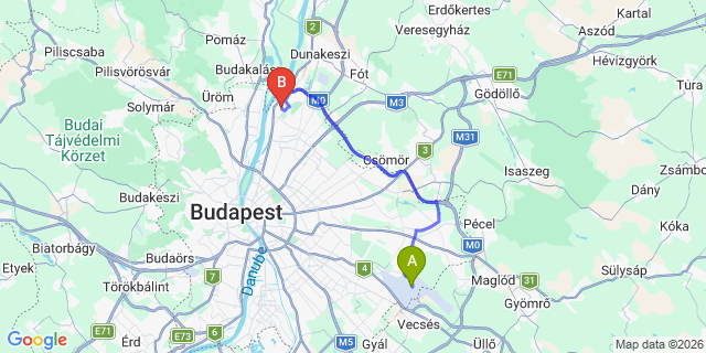 Map: Budapest Airport (BUD), Ferihegy, Liszt Ferenc to Budapest 1044