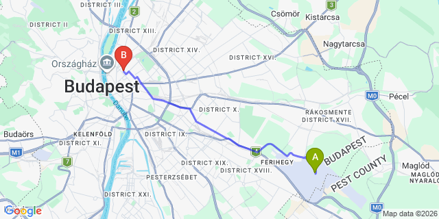 Map: Budapest Airport (BUD), Ferihegy, Liszt Ferenc to Budapest 1067