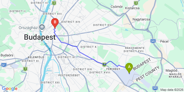 Map: Budapest Airport (BUD), Ferihegy, Liszt Ferenc to Budapest 1068