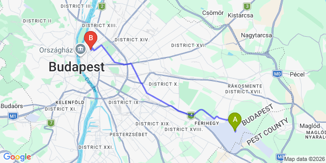Map: Budapest Airport (BUD), Ferihegy, Liszt Ferenc to Budapest 1069
