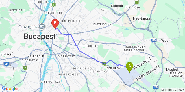 Map: Budapest Airport (BUD), Ferihegy, Liszt Ferenc to Budapest 1071