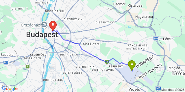 Map: Budapest Airport (BUD), Ferihegy, Liszt Ferenc to Budapest 1073