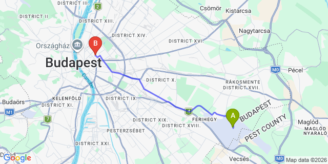 Map: Budapest Airport (BUD), Ferihegy, Liszt Ferenc to Budapest 1077