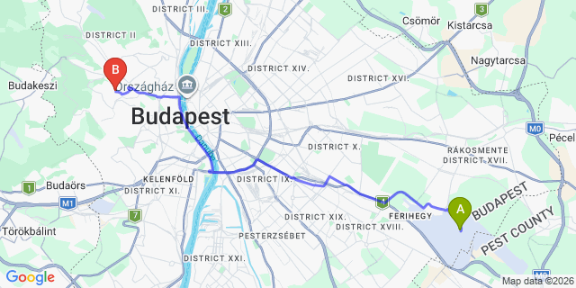Map: Budapest Airport (BUD), Ferihegy, Liszt Ferenc to Budapest 1125