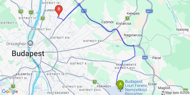 Map: Budapest Airport (BUD), Ferihegy, Liszt Ferenc to Budapest 1153