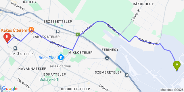 Map: Budapest Airport (BUD), Ferihegy, Liszt Ferenc to Budapest 1195