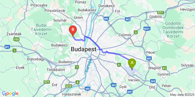 Map: Budapest Airport (BUD), Ferihegy, Liszt Ferenc to budapest hidegkut