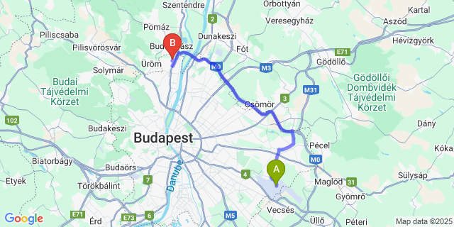 Map: Budapest Airport (BUD), Ferihegy, Liszt Ferenc to budapest bekasmegyer