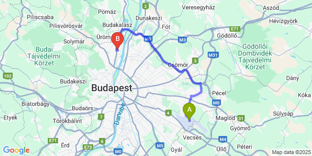 Map: Budapest Airport (BUD), Ferihegy, Liszt Ferenc to budapest romai
