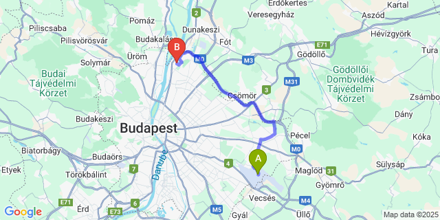 Map: Budapest Airport (BUD), Ferihegy, Liszt Ferenc to Budapest Postcode 1044