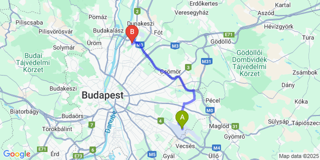 Map: Budapest Airport (BUD), Ferihegy, Liszt Ferenc to Budapest Postcode 1048