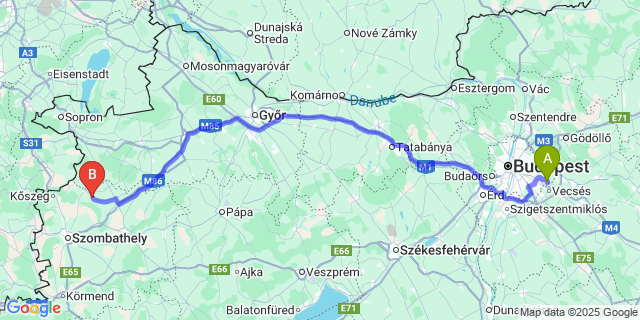 Map: Budapest Airport (BUD), Ferihegy, Liszt Ferenc to Bük