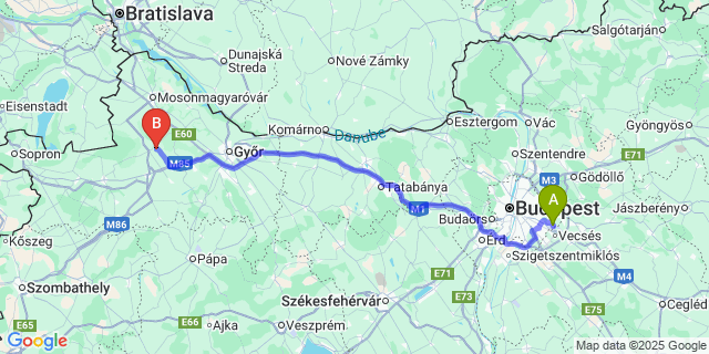 Map: Budapest Airport (BUD), Ferihegy, Liszt Ferenc to Cakóháza