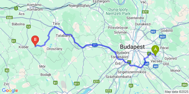 Map: Budapest Airport (BUD), Ferihegy, Liszt Ferenc to Császár