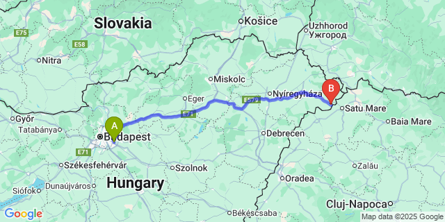 Map: Budapest Airport (BUD), Ferihegy, Liszt Ferenc to Csenger