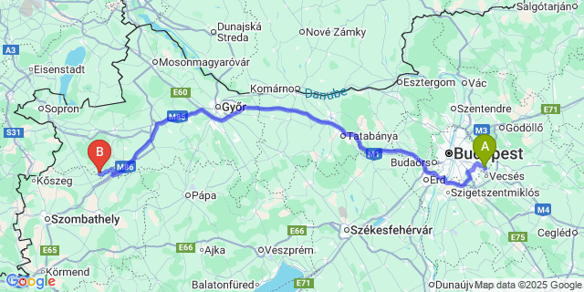 Map: Budapest Airport (BUD), Ferihegy, Liszt Ferenc to Csér