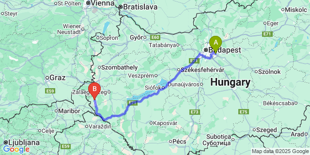 Map: Budapest Airport (BUD), Ferihegy, Liszt Ferenc to Csesztreg