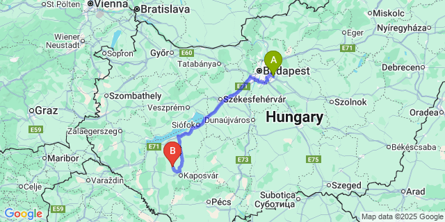Map: Budapest Airport (BUD), Ferihegy, Liszt Ferenc to Csombárd