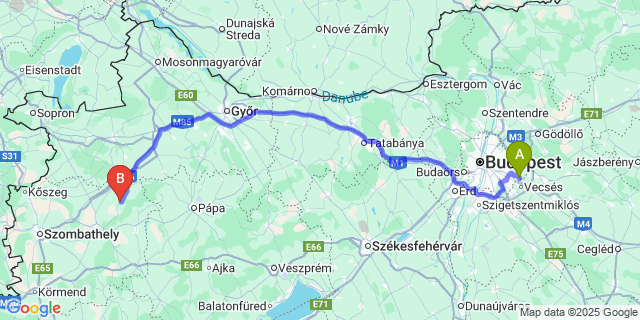 Map: Budapest Airport (BUD), Ferihegy, Liszt Ferenc to Csönge