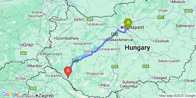 Map: Budapest Airport (BUD), Ferihegy, Liszt Ferenc to Csurgó