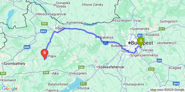 Map: Budapest Airport (BUD), Ferihegy, Liszt Ferenc to Dáka